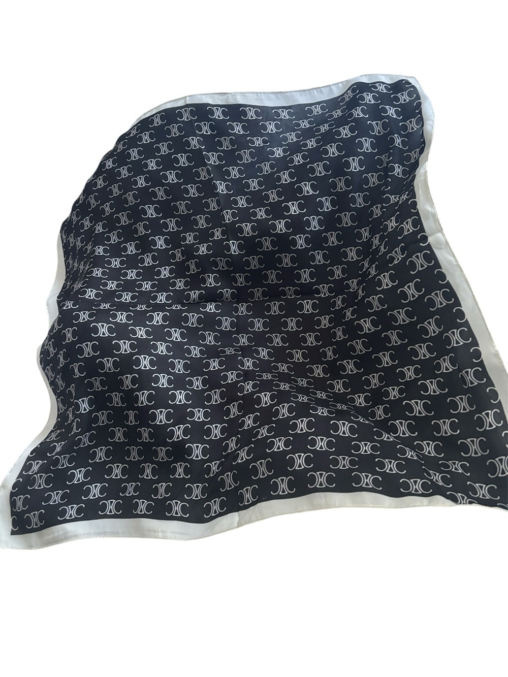 Vintage Black and Cream Monogram Silk Scarf - Picture 7 of 7